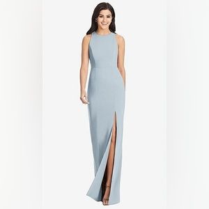 DIAMOND CUTOUT BACK TRUMPET GOWN WITH FRONT SLIT IN MIST